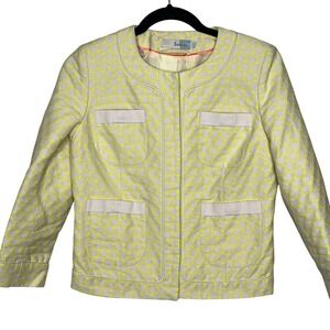 Boden Blazer Jacket Size 4 Neon Yellow Geometric Jacquard Mod Preppy